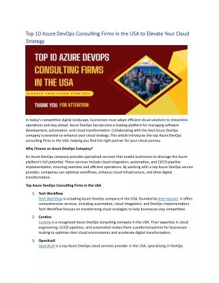 Top 10 Azure DevOps Consulting Firms in the USA to Elevate Your Cloud Strategy