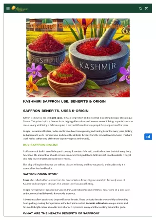Kashmiri Saffron Use, Benefits & origin