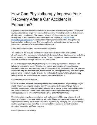 How Can Physiotherapy Improve Your Recovery After a Car Accident in Edmonton