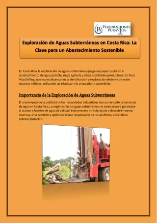 Exploración de Aguas Subterráneas en Costa Rica La Clave para un Abastecimiento Sostenible