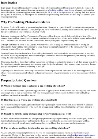 The Importance of Pre-Wedding Photoshoots: Capturing Love Before the Big Day