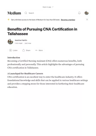 Benefits of Pursuing CNA Certification in Tallahassee