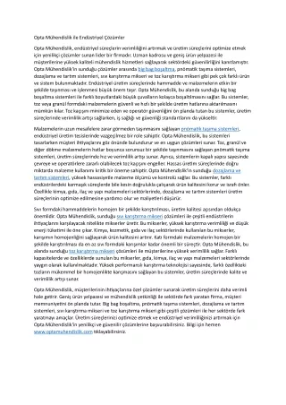 Opta Muhendislik ile Endustriyel Cozumler