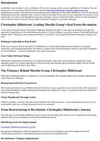 Morelia Group Under Christopher Hildebrant: A Case Study in Leadership