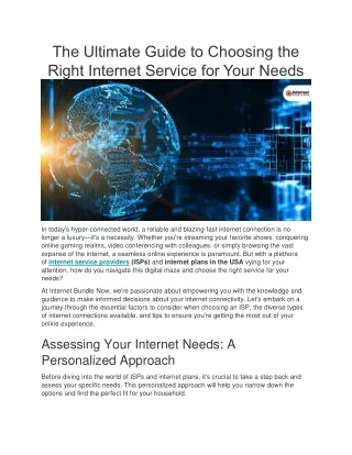 The Ultimate Guide to Choosing the Right Internet Service for Your Needs