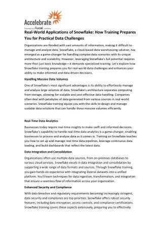 Real-World Applications of Snowflake How Training Prepares You for Practical Data Challenges