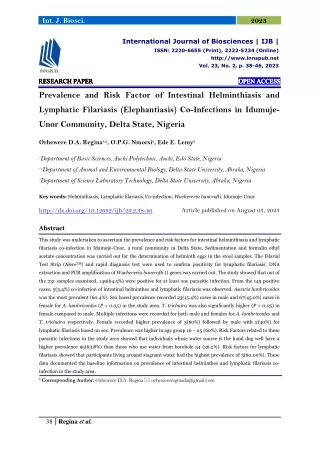 Prevalence and Risk Factor of Intestinal Helminthiasis and Lymphatic Filariasis