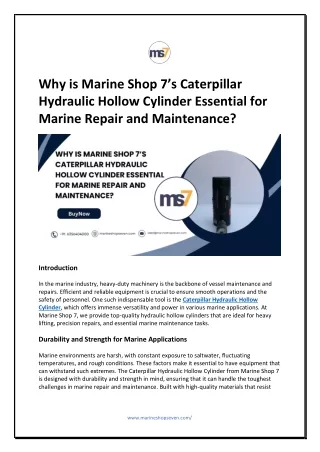 Why is Marine Shop 7’s Caterpillar Hydraulic Hollow Cylinder Essential for Marine Repair and Maintenance