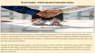 Ronnie Tarabay – A Brief Overview of Real Estate Industry