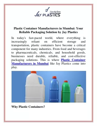 Plastic Container Manufacturers in Mumbai Your Reliable Packaging Solution by Jay Plastics (1)