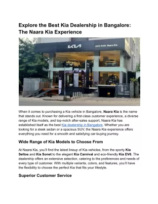 Explore the Best Kia Dealership in Bangalore_ The Naara Kia Experience