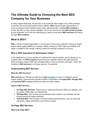 The Ultimate Guide to Choosing the Best SEO Company for Your Business