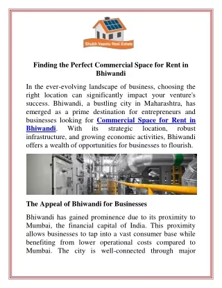 Finding the Perfect Commercial Space for Rent in Bhiwandi