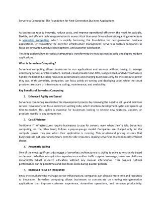 Serverless Computing The Foundation for Next-Generation Business Applications