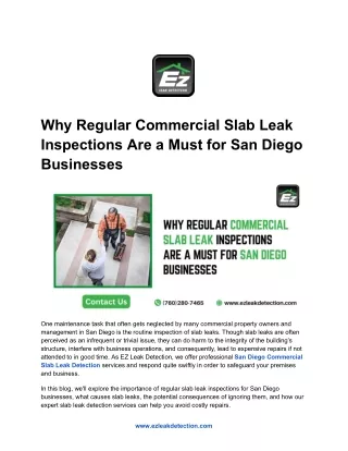 Why Regular Commercial Slab Leak Inspections Are a Must for San Diego Businesses