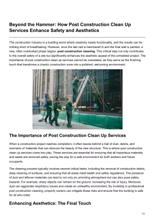 Beyond the Hammer How Post Construction Clean Up Services Enhance Safety and Aesthetics