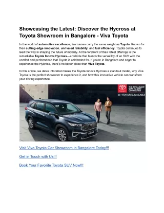 Showcasing the Latest_ Discover the Hycross at Toyota Showroom in Bangalore - Viva Toyota