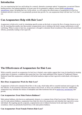 Can Acupuncture Help with Hair Loss?
