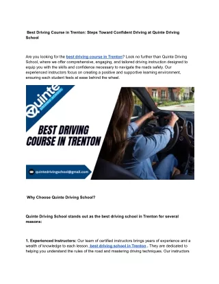 Best Driving Course in Trenton_ Steps Toward Confident Driving at Quinte Driving School