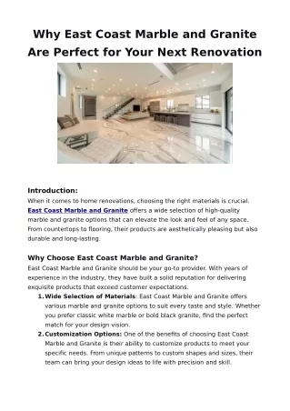 Why East Coast Marble and Granite Are Perfect for Your Next Renovation