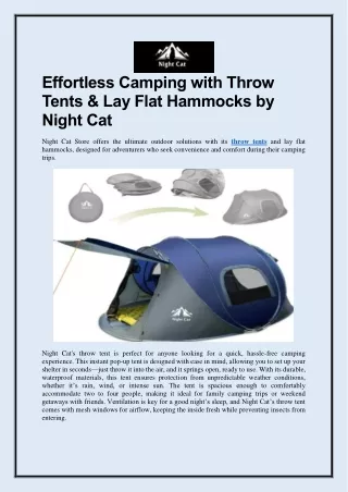 Effortless Camping with Throw Tents & Lay Flat Hammocks by Night Cat Store