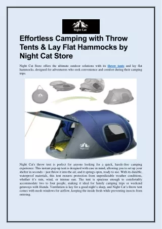 Effortless Camping with Throw Tents & Lay Flat Hammocks by Night Cat Store