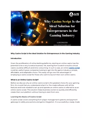 Why Casino Script is the Ideal Solution for Entrepreneurs in the Gaming Industry
