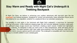 Stay Warm and Ready with Night Cat's Underquilt & Trekking Backpack