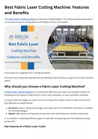 Best Fabric Laser Cutting Machine Features and Benefits