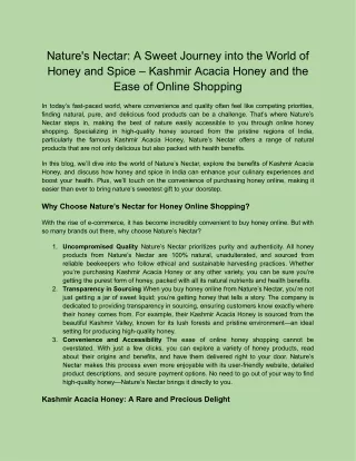 Nature's Nectar_ A Sweet Journey into the World of Honey and Spice – Kashmir Acacia Honey and the Ease of Online Shoppin