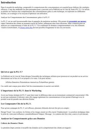 Analyser les Comportements des Consommateurs grâce à la P.L.V.