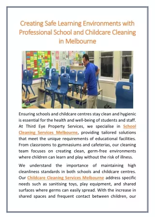 Creating Safe Learning Environments with Professional School and Childcare Cleaning in Melbourne