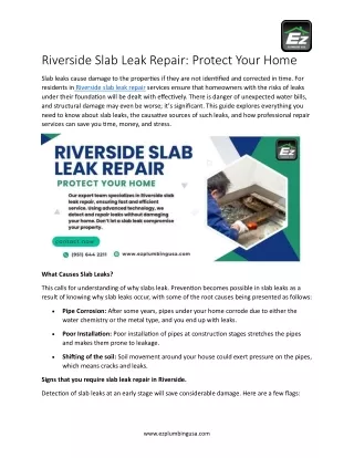 Prevent Costly Damage with Riverside Slab Leak Repair