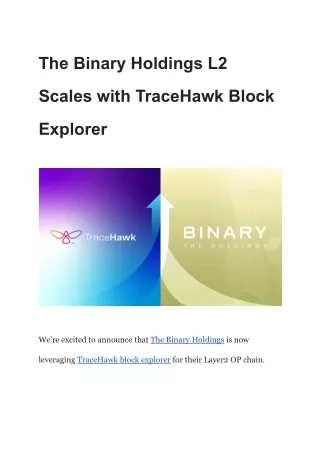 The Binary Holdings L2 Scales with TraceHawk Block Explorer