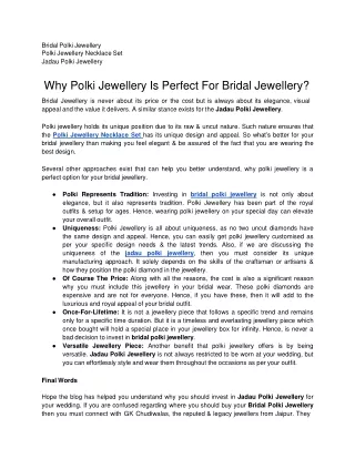 Why Polki Jewellery Is Perfect For Bridal Jewellery?