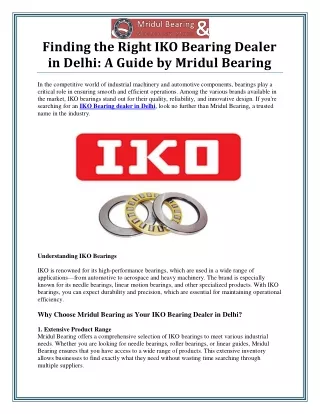 Reliable IKO Bearing Dealer in Delhi for Quality Solutions