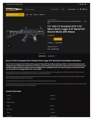 CZ-USA CZ Scorpion EVO 3 S2 Micro 9mm Luger 4.12″ Barrel 20-Round Black with Bra