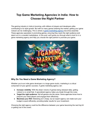 Top Game Marketing Agencies in India_ How to Choose the Right Partner