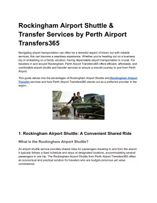 Rockingham Airport Shuttle & Transfer Services by Perth Airport Transfers365