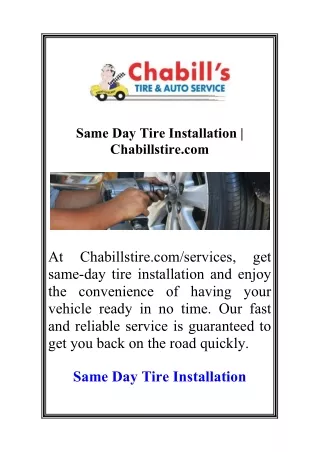 Same Day Tire Installation  Chabillstire.com