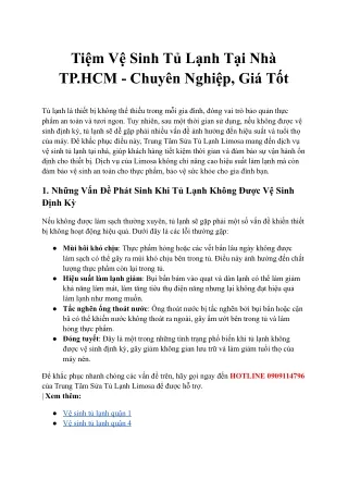 Tiệm Vệ Sinh Tủ Lạnh Tại Nhà TP.HCM