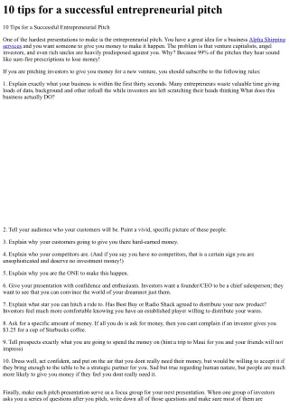 10 tips for a successful entrepreneurial pitch