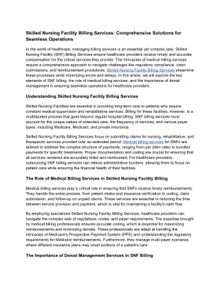 Skilled Nursing Facility Billing Services: Comprehensive Solutions for Seamless