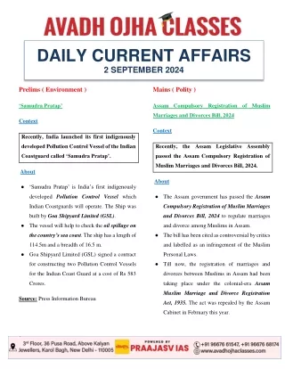 Daily Current Affairs September 2, 2024