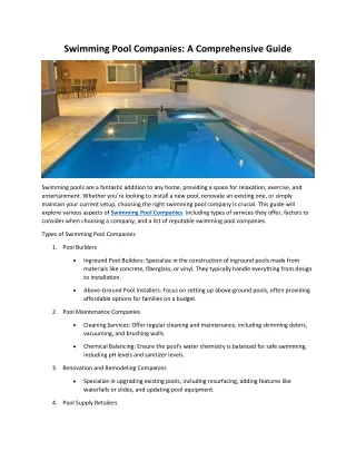 Swimming Pool Companies: A Comprehensive Guide