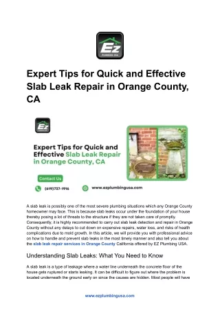 Expert Tips for Quick and Effective Slab Leak Repair in Orange County, CA