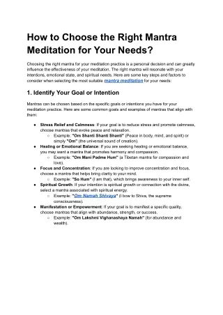 How to Choose the Right Mantra Meditation for Your Needs?