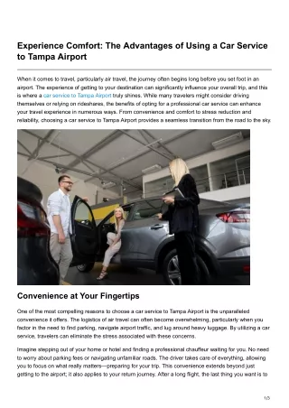 Experience Comfort The Advantages of Using a Car Service to Tampa Airport