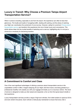 Luxury in Transit Why Choose a Premium Tampa Airport Transportation Service