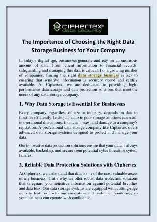 The Importance of Choosing the Right Data Storage Business for Your Company